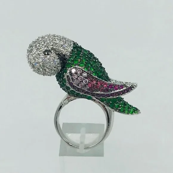 NEW RHODIUM PLATED CZ PARROT RING - Picture 3 of 16